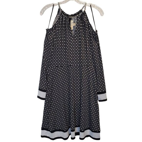 Michael Kors Stretch No Wrinkle Black White Polka Dot Cold Shoulder Zipper Small - Picture 2 of 11